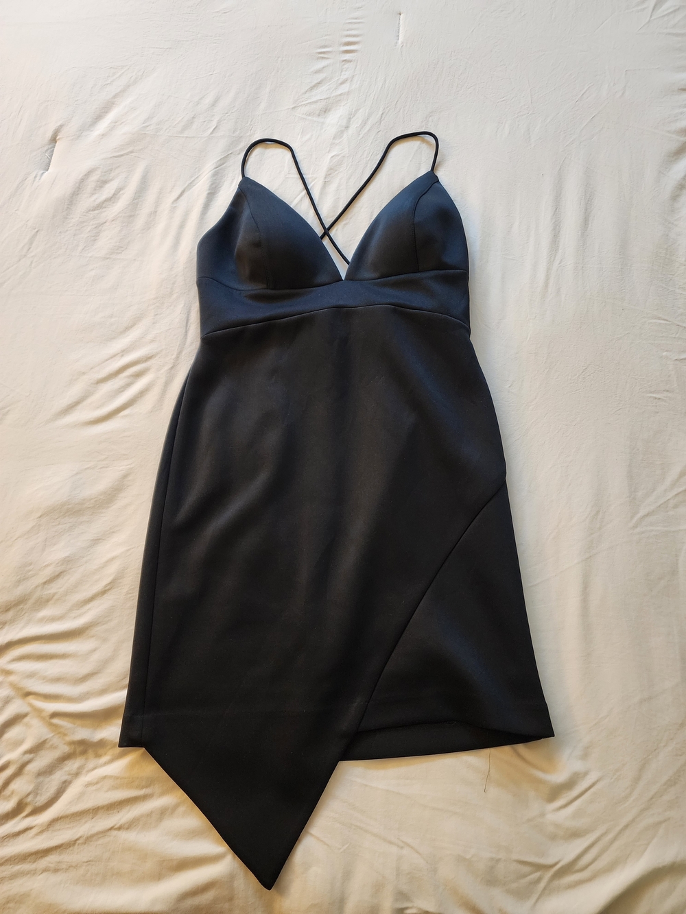 Strappy Black Asymmetrical Mini Dress